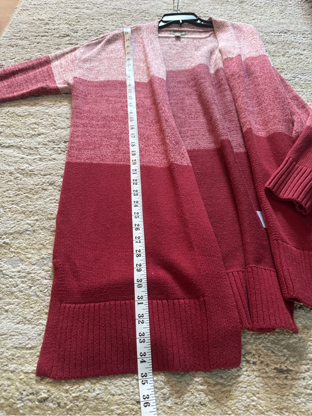 Style & Co. Open-Front Colorblock Cardigan - Burgundy/Pink - Picture 8 of 8